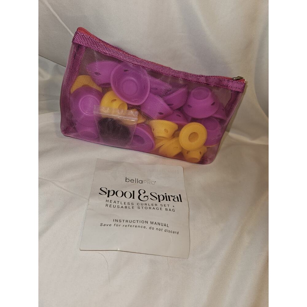 BellaPRO Heatless Spool & Spiral Spiral Rollers Set w/ Storage Bag Purple/Yellow